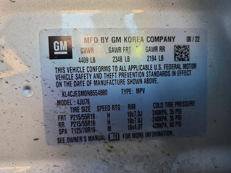 67543086 :رقم المزاد ، KL4CJESM0NB554880 vin ، 2022 Buick Encore مزاد بيع