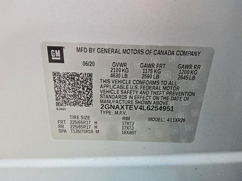 Aukcja sprzedaży 2020 Chevrolet Equinox, vin: 2GNAXTEV4L6254951, numer aukcji: 66819356