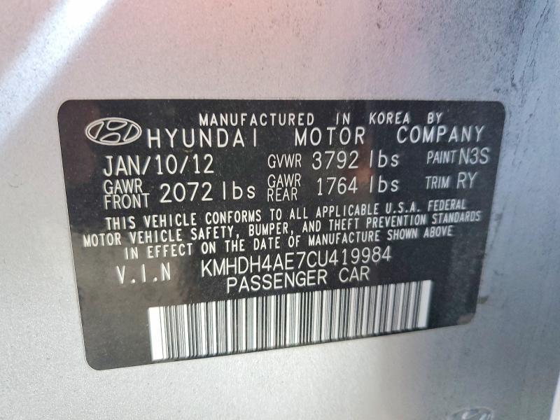 Продаж на аукціоні авто 2012 Hyundai Elantra, vin: KMHDH4AE7CU419984, номер лоту: 69765016