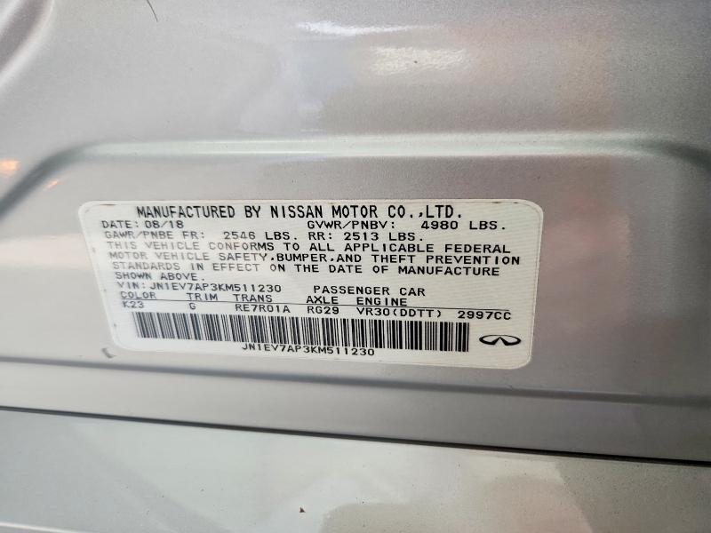 67670476 :رقم المزاد ، JN1EV7AP3KM511230 vin ، 2019 Infiniti Q50 مزاد بيع