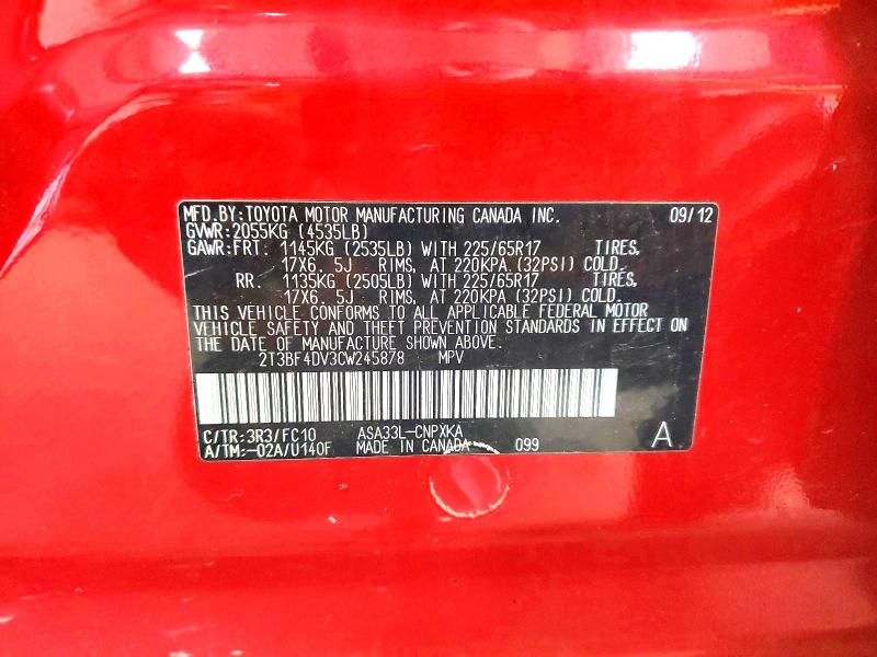 2012 Toyota Rav4 მანქანა იყიდება აუქციონზე, vin: 2T3BF4DV3CW245878, აუქციონის ნომერი: 70158986