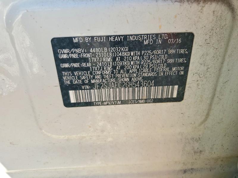 2016 Subaru Forester მანქანა იყიდება აუქციონზე, vin: JF2SJAFC2GH543604, აუქციონის ნომერი: 68050186