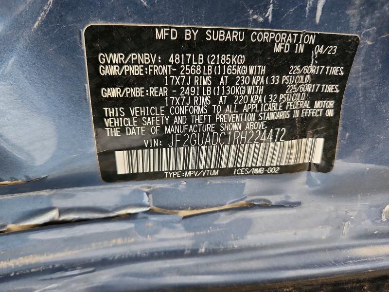 2024 Subaru Crosstrek მანქანა იყიდება აუქციონზე, vin: JF2GUADC1RH224472, აუქციონის ნომერი: 68448196