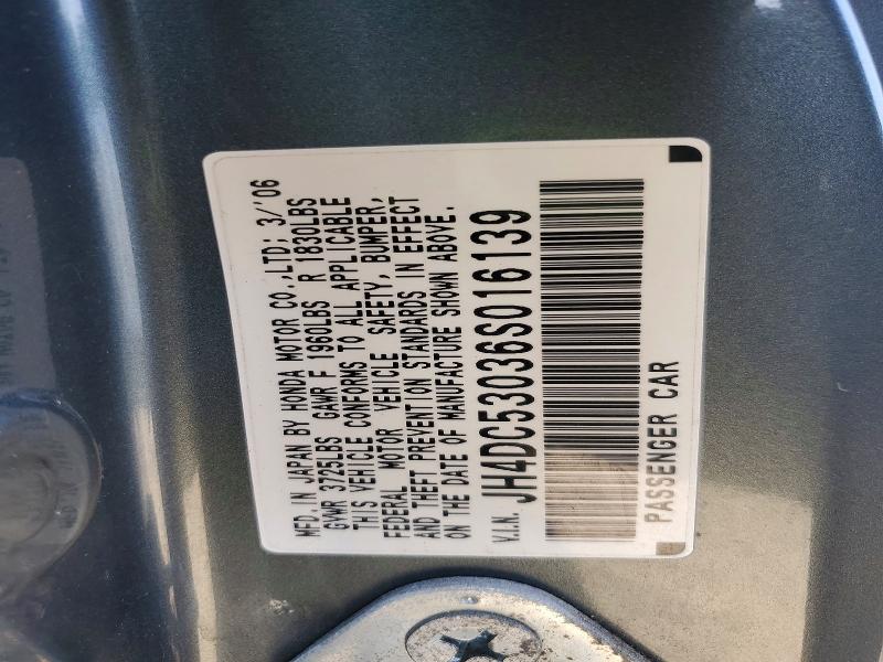 69544446 :رقم المزاد ، JH4DC53036S016139 vin ، 2006 Acura Rsx مزاد بيع