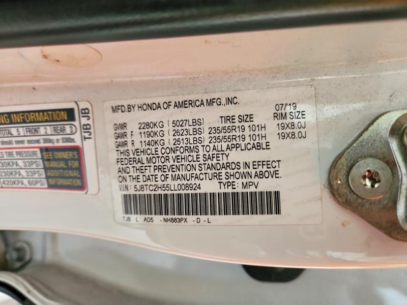 2020 Acura Rdx მანქანა იყიდება აუქციონზე, vin: 5J8TC2H55LL008924, აუქციონის ნომერი: 67911586