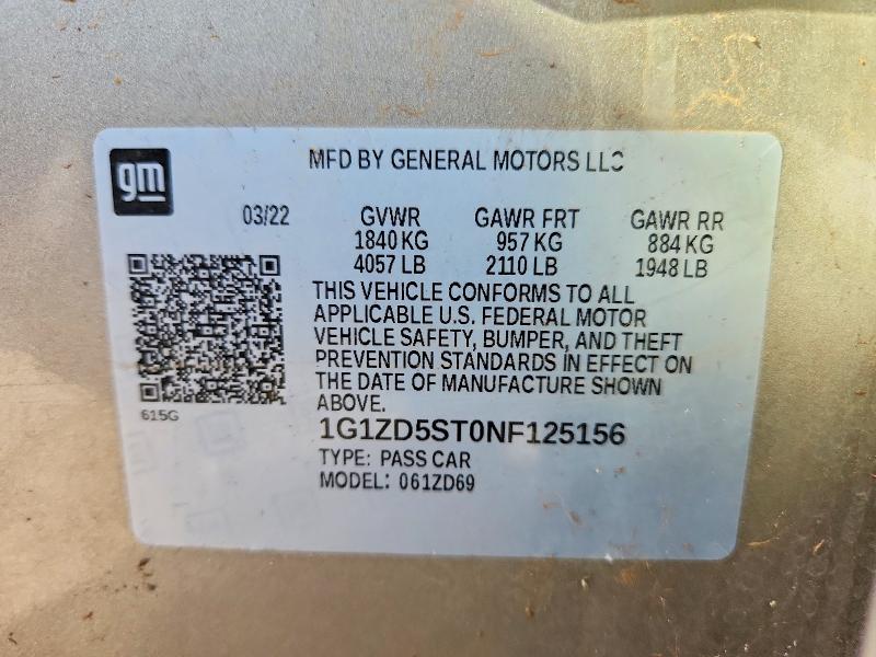 Aukcja sprzedaży 2022 Chevrolet Malibu, vin: 1G1ZD5ST0NF125156, numer aukcji: 67966986