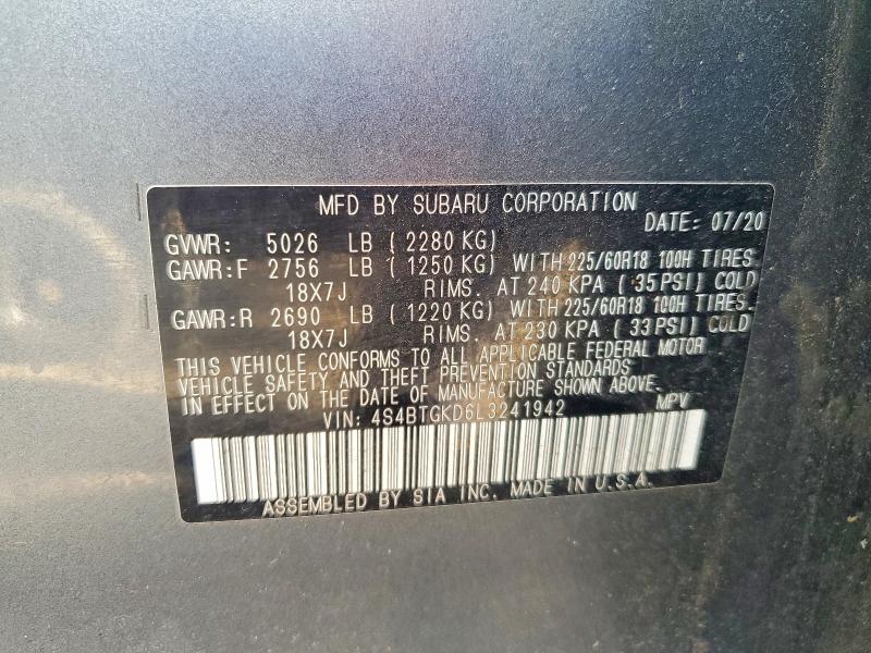 Продажа на аукционе авто 2020 Subaru Outback, vin: 4S4BTGKD6L3241942, номер лота: 67282276