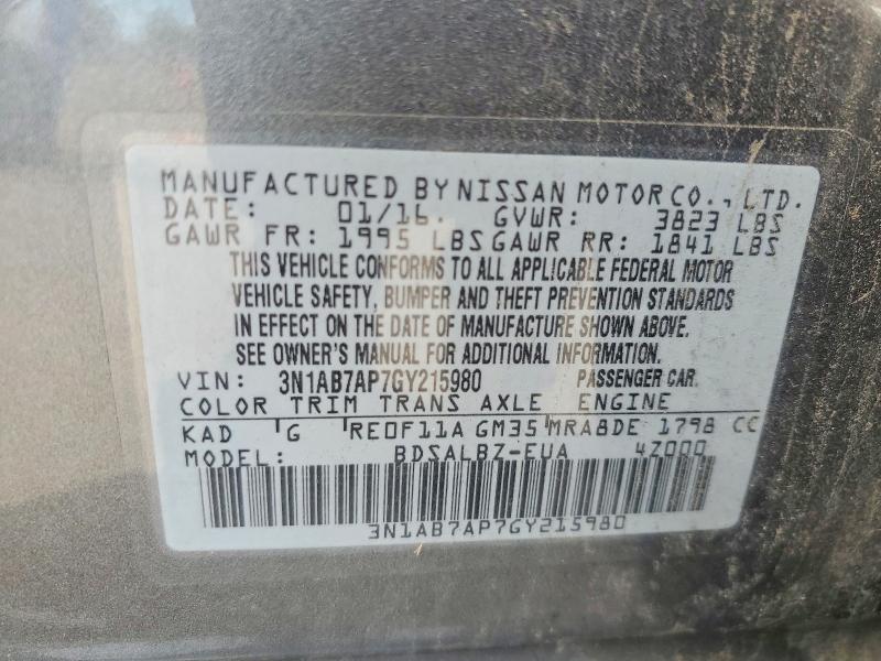 2016 Nissan Sentra მანქანა იყიდება აუქციონზე, vin: 3N1AB7AP7GY215980, აუქციონის ნომერი: 70241506