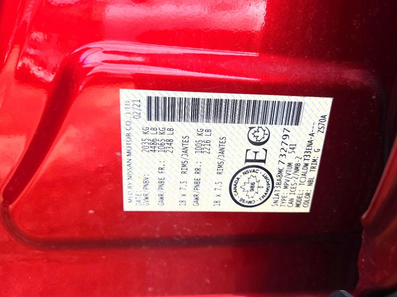 66448166 :رقم المزاد ، 5N1AT3BA8MC732797 vin ، 2021 Nissan Rogue مزاد بيع
