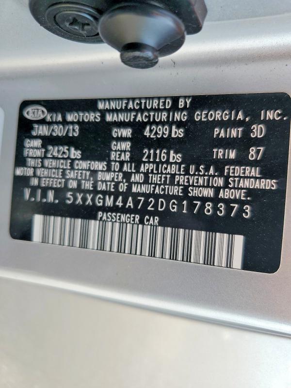 2013 Kia Optima მანქანა იყიდება აუქციონზე, vin: 5XXGM4A72DG178373, აუქციონის ნომერი: 69563966