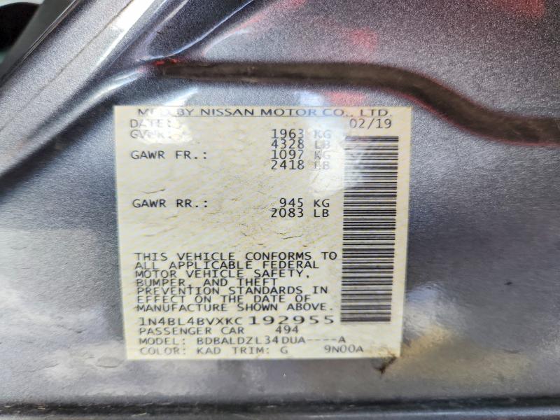 2019 Nissan Altima მანქანა იყიდება აუქციონზე, vin: 1N4BL4BVXKC192955, აუქციონის ნომერი: 70749686