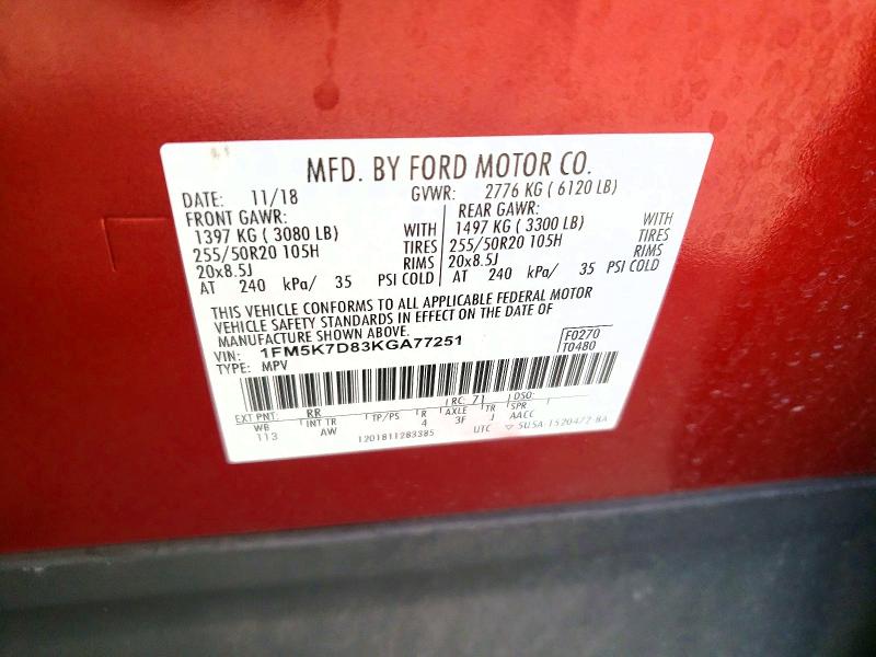 Продаж на аукціоні авто 2019 Ford Explorer, vin: 1FM5K7D83KGA77251, номер лоту: 68103756
