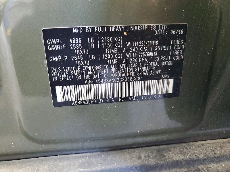 Продажа на аукционе авто 2016 Subaru Outback, vin: 4S4BSANC2G3358300, номер лота: 68425886