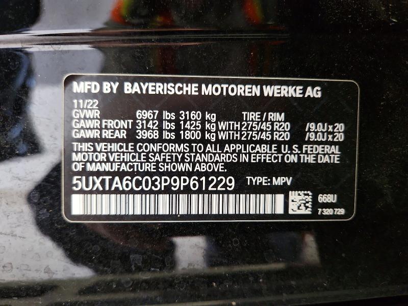 2023 Bmw X5 მანქანა იყიდება აუქციონზე, vin: 5UXTA6C03P9P61229, აუქციონის ნომერი: 68581106