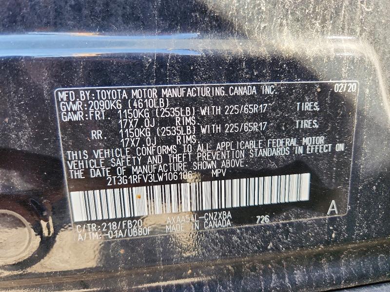 Продаж на аукціоні авто 2020 Toyota Rav4, vin: 2T3G1RFV3LW106106, номер лоту: 68853326