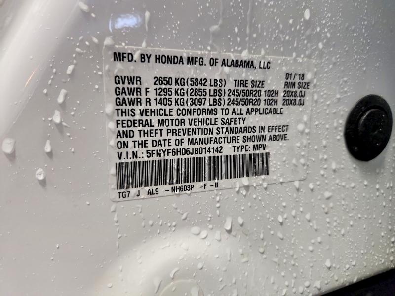 69023126 :رقم المزاد ، 5FNYF6H06JB014142 vin ، 2018 Honda Pilot مزاد بيع
