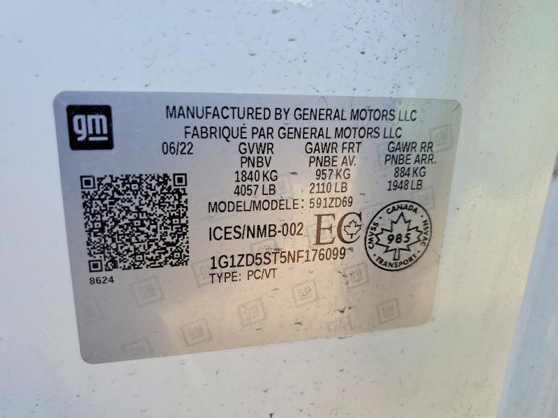Aukcja sprzedaży 2022 Chevrolet Malibu, vin: 1G1ZD5ST5NF176099, numer aukcji: 69928276