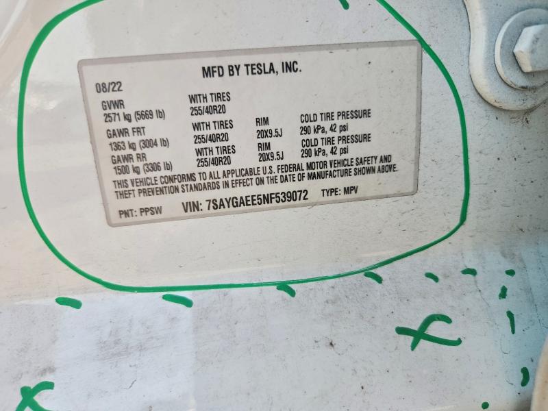 Продаж на аукціоні авто 2022 Tesla Model Y, vin: 7SAYGAEE5NF539072, номер лоту: 67386606