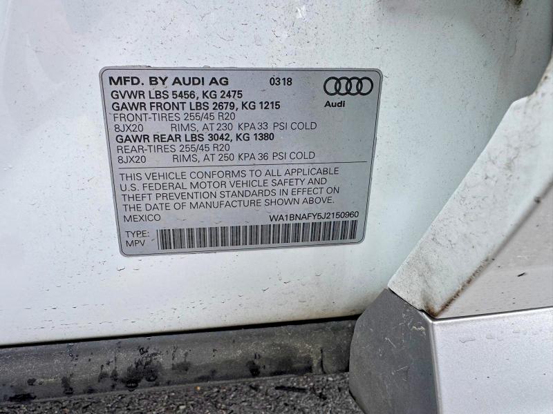 68010316 :رقم المزاد ، WA1BNAFY5J2150960 vin ، 2018 Audi Q5 مزاد بيع