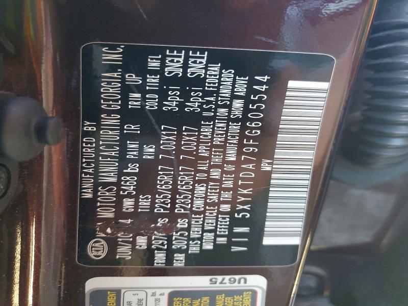 70700136 :رقم المزاد ، 5XYKTDA79FG605544 vin ، 2015 Kia Sorento مزاد بيع