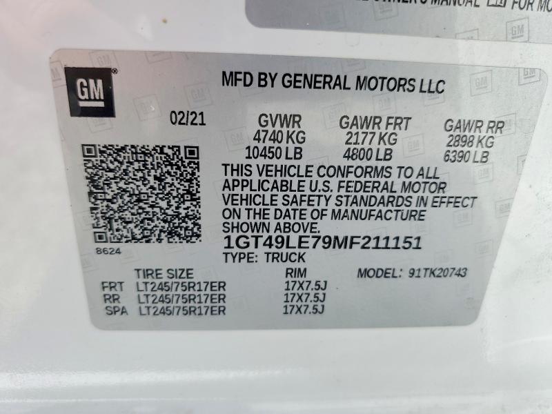 68358626 :رقم المزاد ، 1GT49LE79MF211151 vin ، 2021 Gmc Sierra مزاد بيع