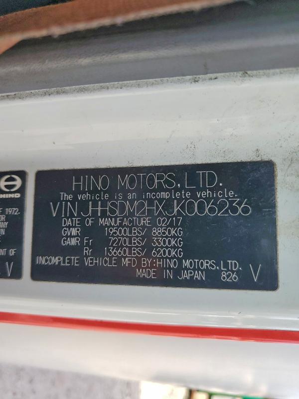 Продажа на аукционе авто 2018 Hino 195, vin: JHHSDM2HXJK006236, номер лота: 67701596
