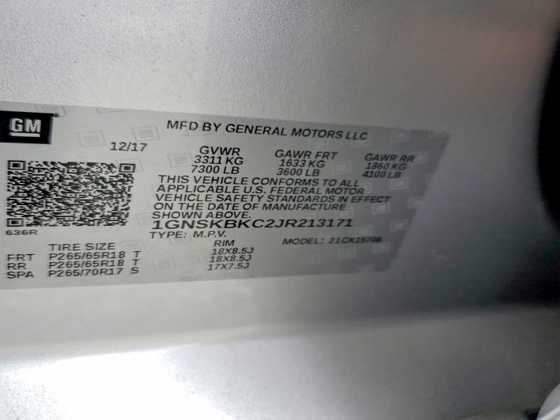 Продажа на аукционе авто 2018 Chevrolet Tahoe, vin: 1GNSKBKC2JR213171, номер лота: 69644286