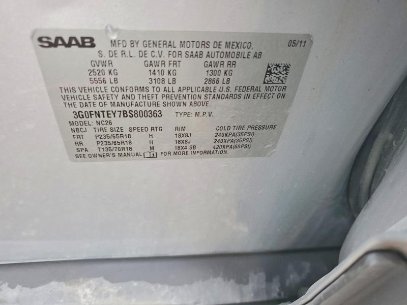68062126 :رقم المزاد ، 3G0FNTEY7BS800363 vin ، 2011 Saab 9-4x مزاد بيع