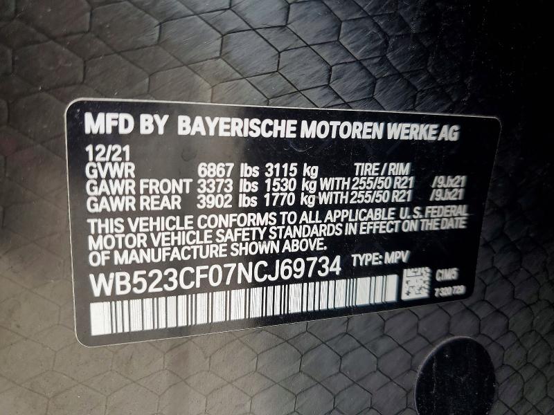 Aukcja sprzedaży 2022 Bmw Ix, vin: WB523CF07NCJ69734, numer aukcji: 68367796