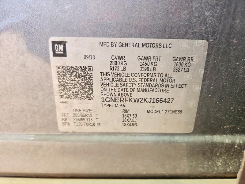 67800616 :رقم المزاد ، 1GNERFKW2KJ166427 vin ، 2019 Chevrolet Traverse مزاد بيع