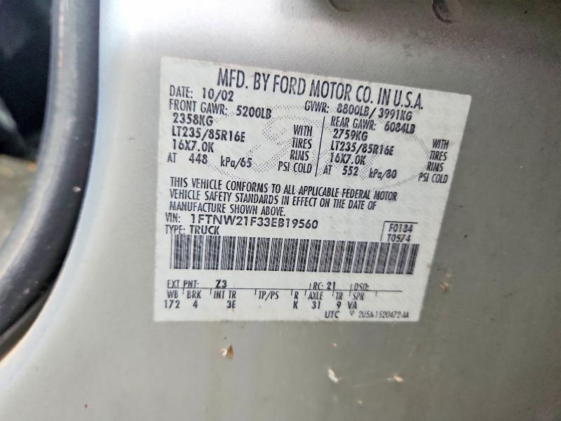Aukcja sprzedaży 2003 Ford F250, vin: 1FTNW21F33EB19560, numer aukcji: 69088846