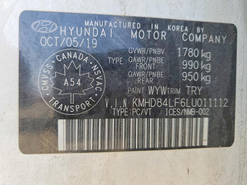 2020 Hyundai Elantra მანქანა იყიდება აუქციონზე, vin: KMHD84LF6LU011112, აუქციონის ნომერი: 69777336