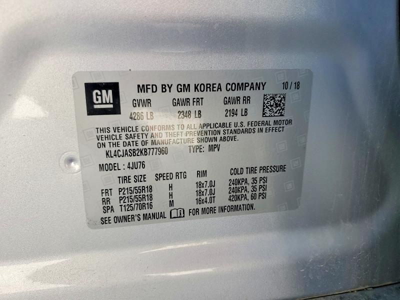 Aukcja sprzedaży 2019 Buick Encore, vin: KL4CJASB2KB777960, numer aukcji: 71162766