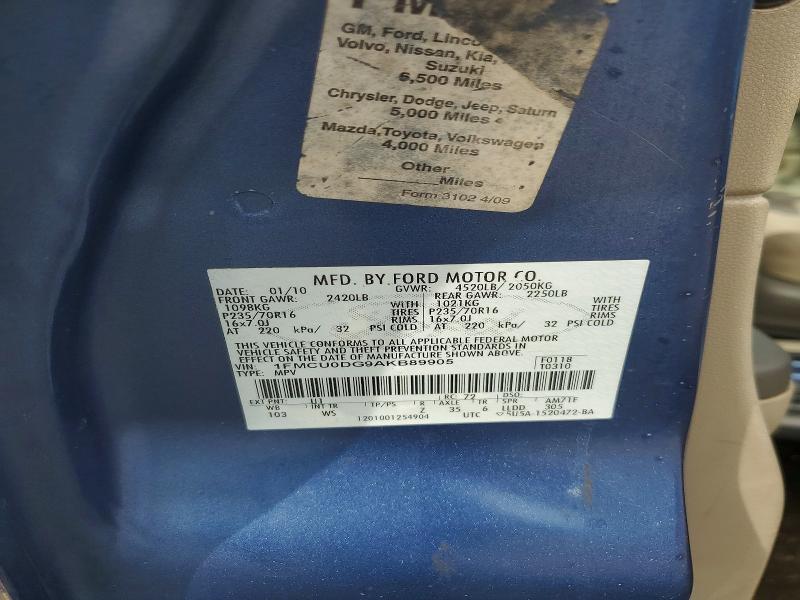 2010 Ford Escape მანქანა იყიდება აუქციონზე, vin: 1FMCU0DG9AKB89905, აუქციონის ნომერი: 68221786