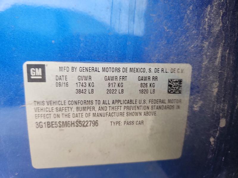 2017 Chevrolet Cruze მანქანა იყიდება აუქციონზე, vin: 3G1BE5SM6HS522796, აუქციონის ნომერი: 71056676