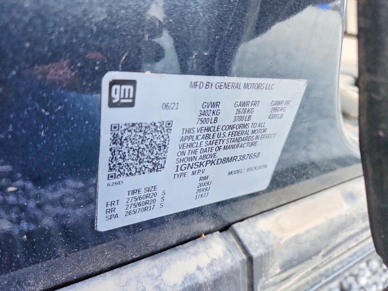 Aukcja sprzedaży 2021 Chevrolet Tahoe, vin: 1GNSKPKD8MR387658, numer aukcji: 68805306