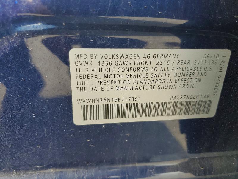 2011 Volkswagen Cc მანქანა იყიდება აუქციონზე, vin: WVWHN7AN1BE717391, აუქციონის ნომერი: 71281856