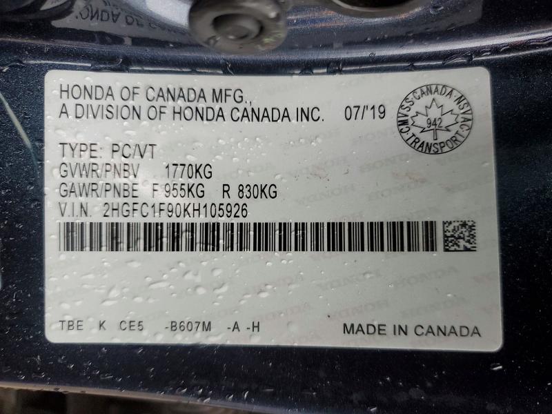 Aukcja sprzedaży 2019 Honda Civic, vin: 2HGFC1F90KH105926, numer aukcji: 67749446