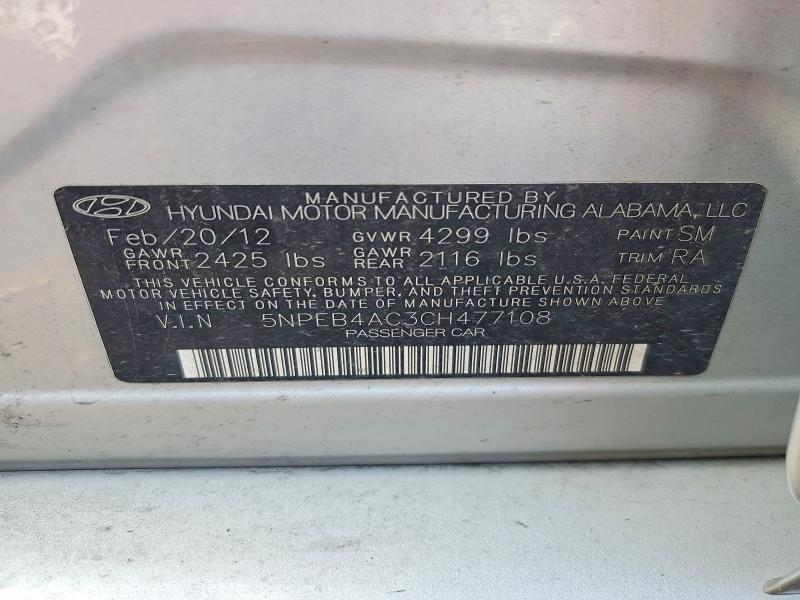 Aukcja sprzedaży 2012 Hyundai Sonata, vin: 5NPEB4AC3CH477108, numer aukcji: 68040796