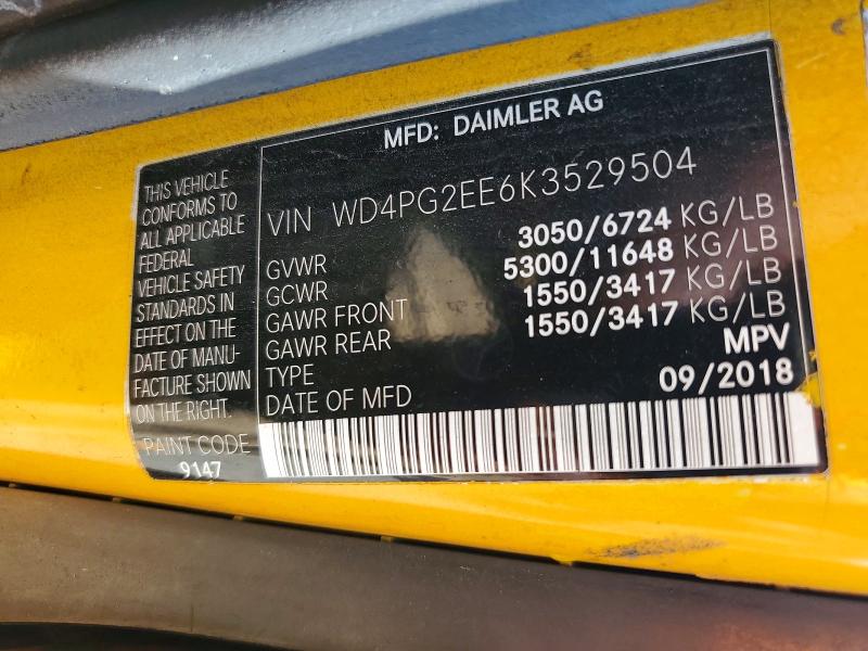 Продаж на аукціоні авто 2019 Mercedes-benz Metris, vin: WD4PG2EE6K3529504, номер лоту: 67977366