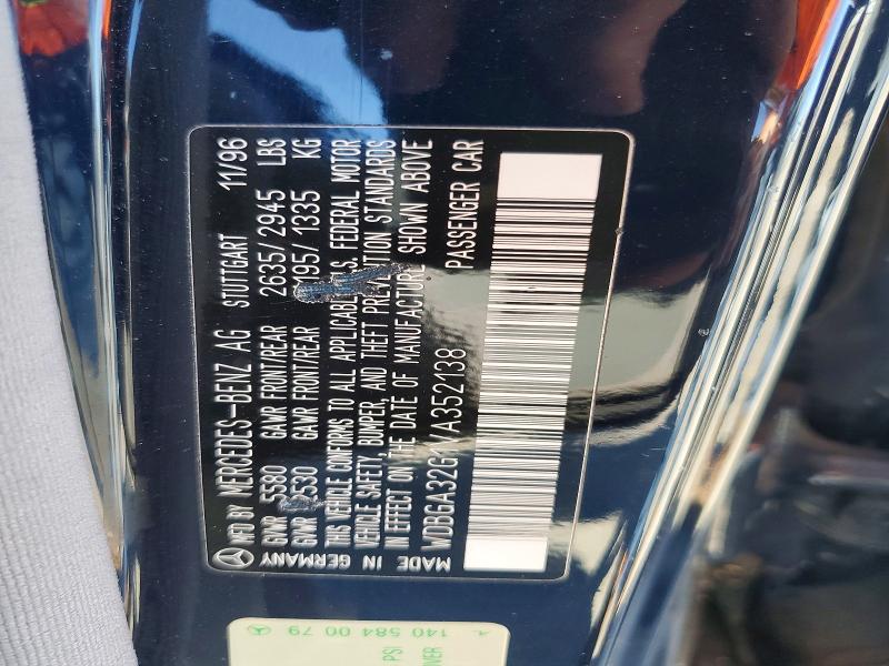 Auction sale of the 1997 Mercedes-benz S, vin: WDBGA32G1VA352138        , lot number: 68170196