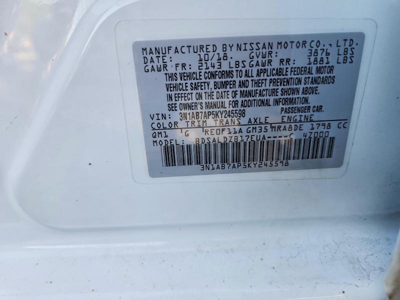 67829406 :رقم المزاد ، 3N1AB7AP5KY245598 vin ، 2019 Nissan Sentra مزاد بيع