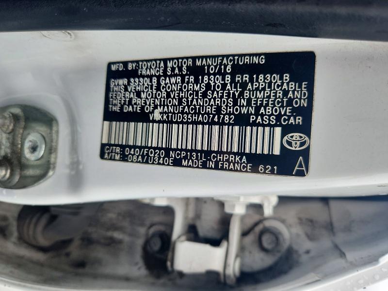 2017 Toyota Yaris მანქანა იყიდება აუქციონზე, vin: VNKKTUD35HA074782, აუქციონის ნომერი: 65523986