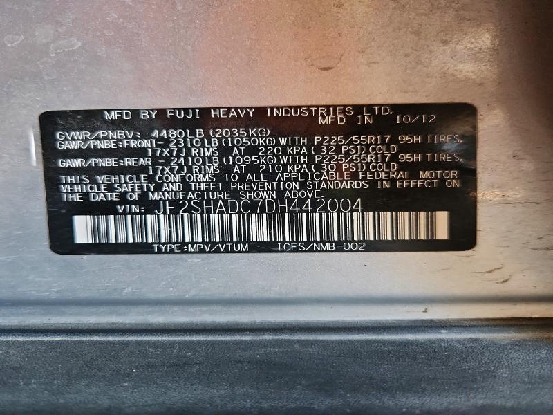 Aukcja sprzedaży 2013 Subaru Forester, vin: JF2SHADC7DH442004, numer aukcji: 69141996