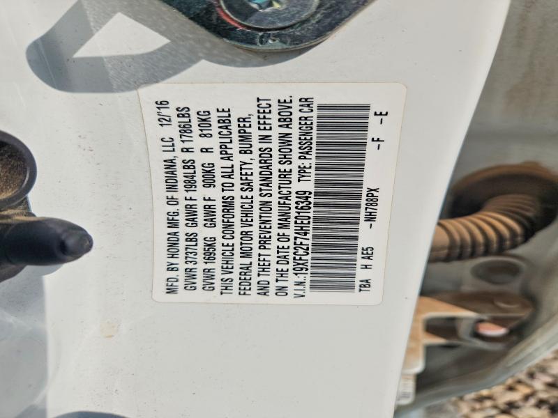 2017 Honda Civic მანქანა იყიდება აუქციონზე, vin: 19XFC2F74HE016349, აუქციონის ნომერი: 69640856