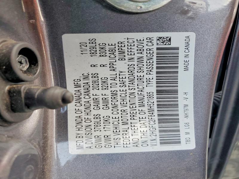 2021 Honda Civic მანქანა იყიდება აუქციონზე, vin: 2HGFC2F84MH521865, აუქციონის ნომერი: 67459586