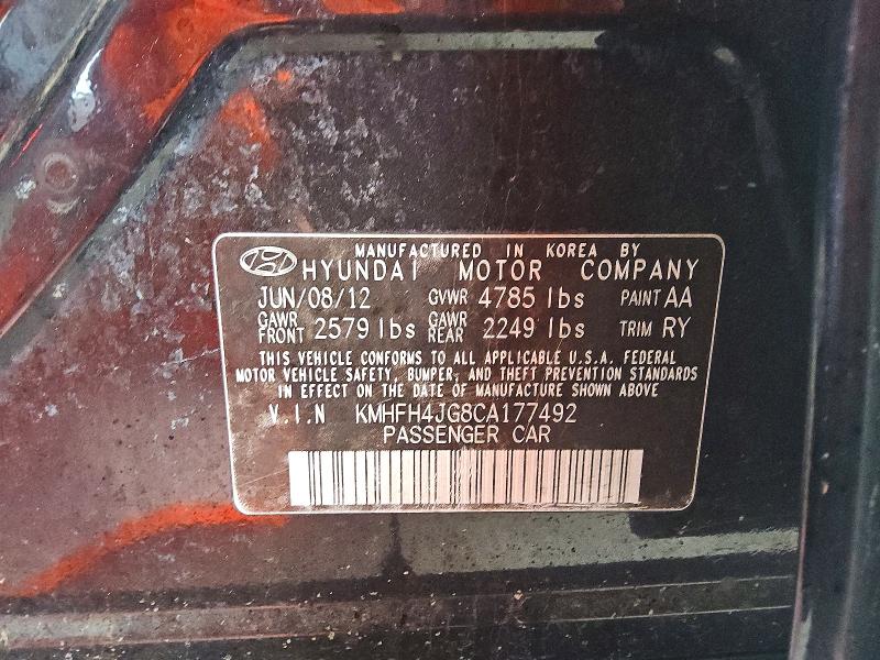 Aukcja sprzedaży 2012 Hyundai Azera, vin: KMHFH4JG8CA177492, numer aukcji: 67629116