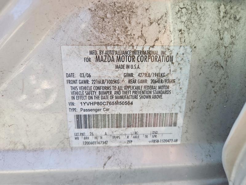 Auction sale of the 2006 Mazda Mazda6, vin: 1YVHP80C765M50564        , lot number: 68985916