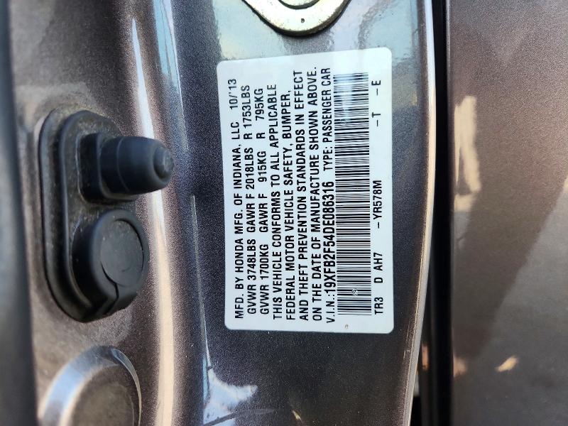 2013 Honda Civic მანქანა იყიდება აუქციონზე, vin: 19XFB2F54DE086316, აუქციონის ნომერი: 68205716