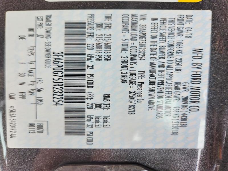 Aukcja sprzedaży 2018 Ford Fusion, vin: 3FA6P0G75JR232254, numer aukcji: 70483546